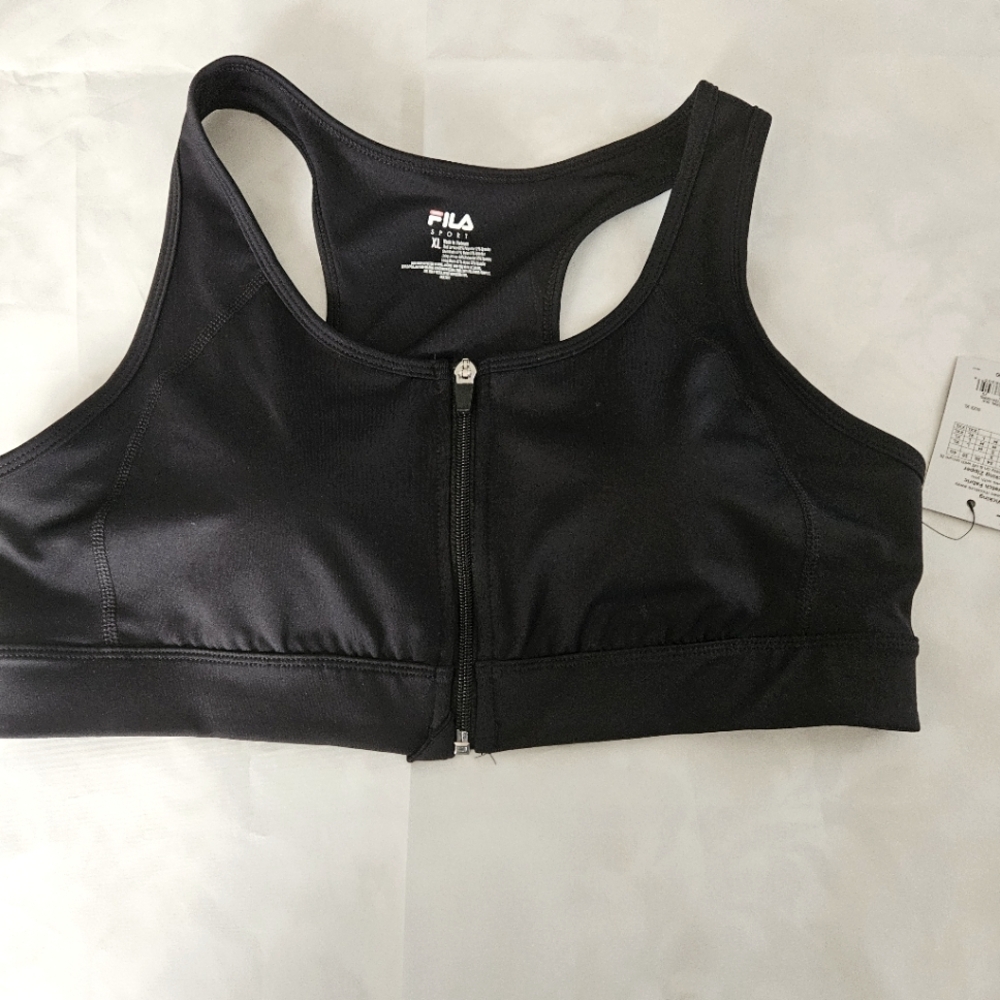 Fila Black Zipper Front Sports Bra